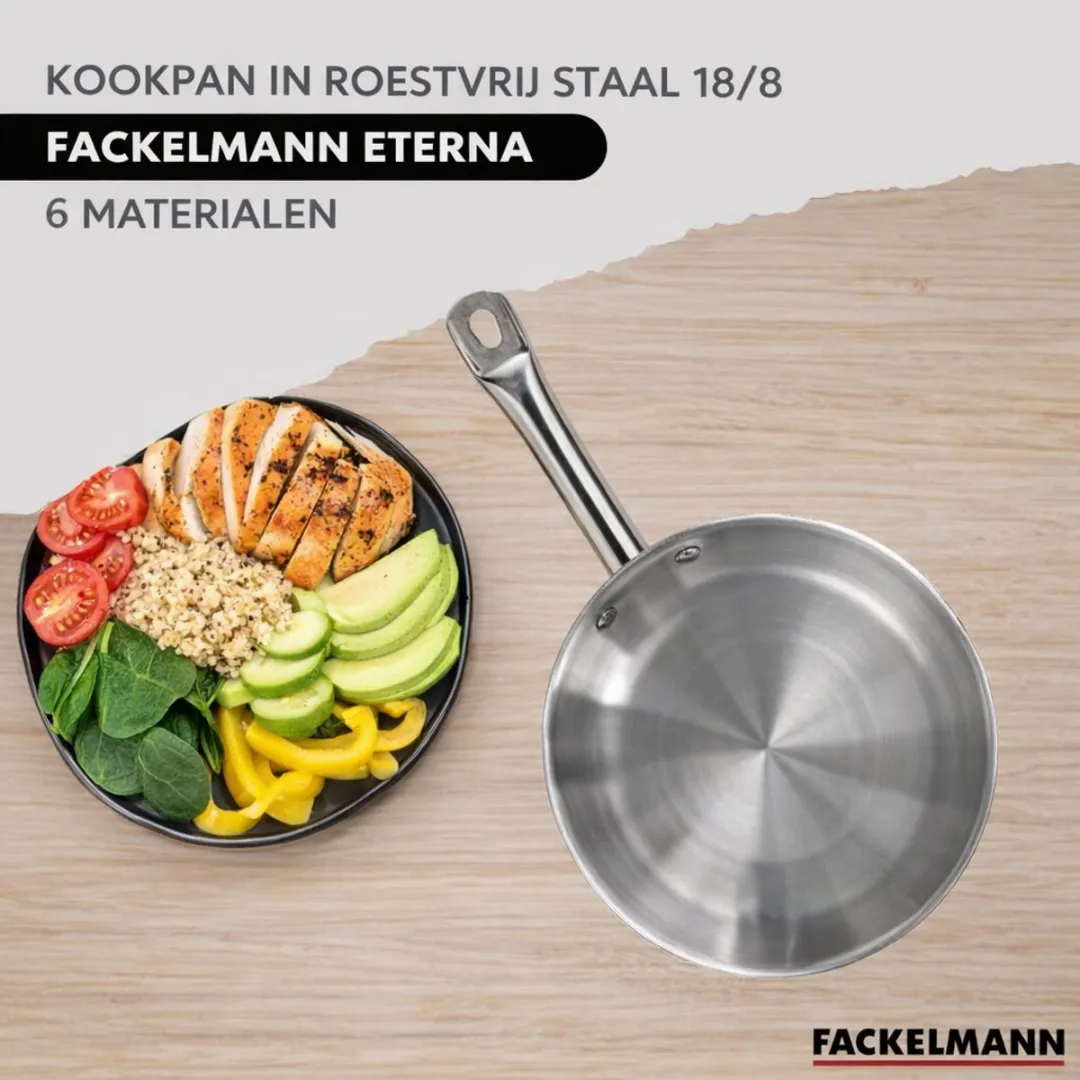Fackelmann 9437250 Kookset - 28cm Roestvrijstalen Pan met 6 Keukengerei