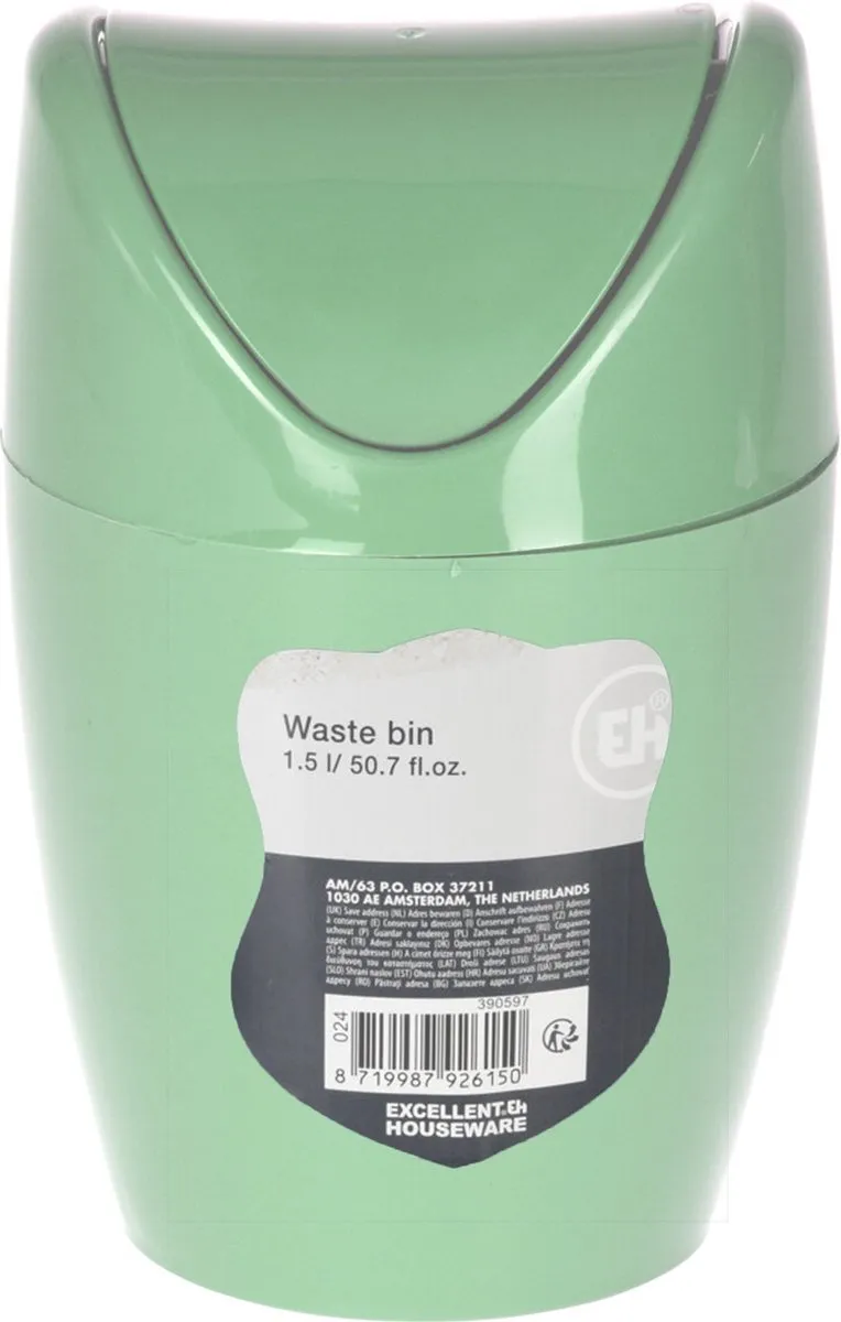 Excellent Houseware Mini Prullenbak Groen - 1,5L