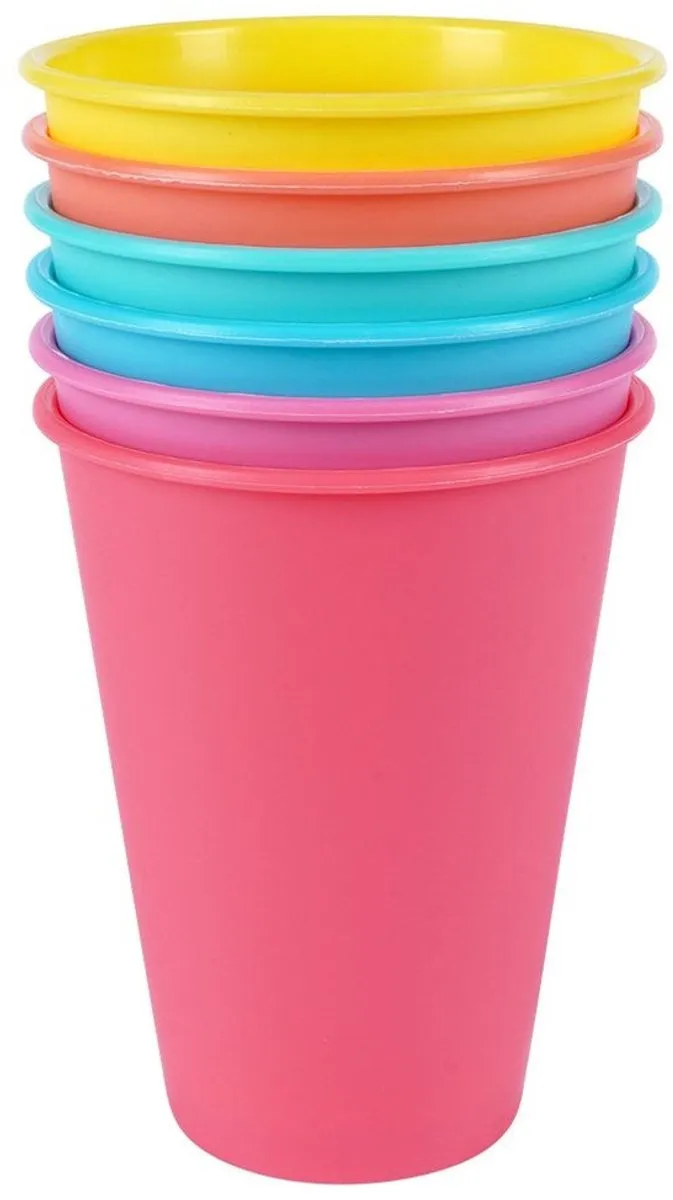 Excellent Houseware Kunststof Drinkbekers 400ml - Set van 6 Stuks - Multicolor