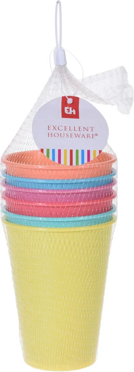Excellent Houseware Kunststof Drinkbekers 400ml - Set van 6 Stuks - Multicolor - afbeelding 6 van 6