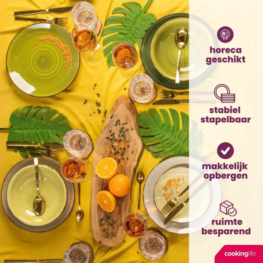 Cookinglife Mokken Delice Groen 350 ml – Set van 6 – Aardewerk met Diepgroen Glazuur – Vaatwasser- & Magnetronbestendig