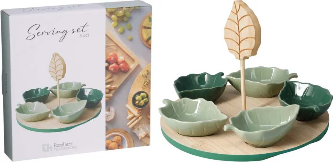 Excellent Houseware Tapas Serveerschaaltjes Leaf Groen - 5 Stuks
