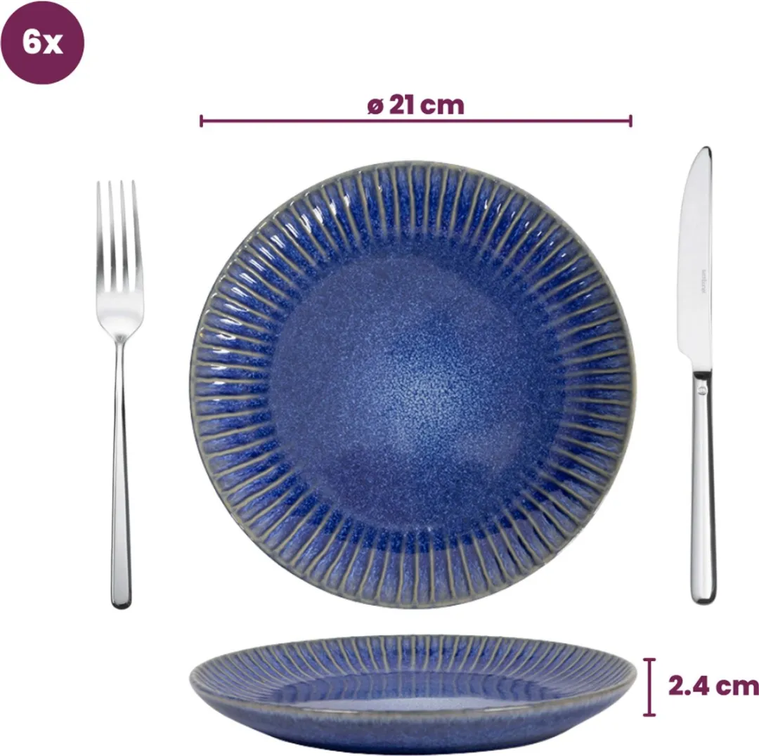 Cookinglife Ontbijtborden Aqua Maris – Set Van 6 Ø 21 Cm Aardewerk – Vaatwasser & Magnetronbestendig, Handgemaakte Uitstraling