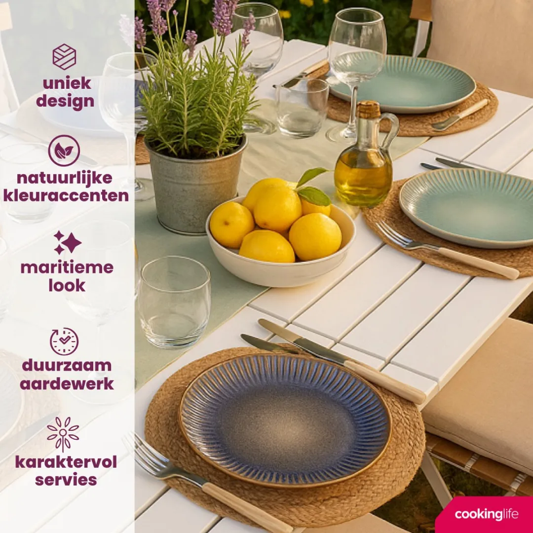 Cookinglife Ontbijtborden Aqua Maris – Set Van 6 Ø 21 Cm Aardewerk – Vaatwasser & Magnetronbestendig, Handgemaakte Uitstraling