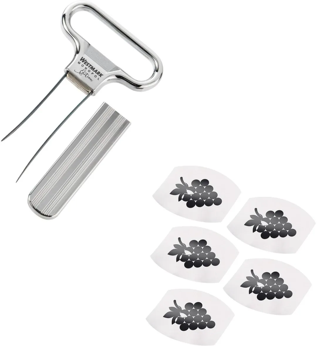 Westmark Monopol Wijnset 6-delig - Ontkurker Ah-So + 5 Schenktuiten - Zilver