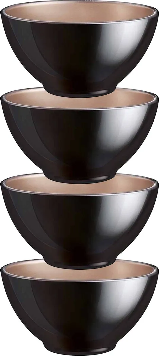 Luminarc Kommetjes/soepkommen/schaaltjes voor dessert/ontbijt - 4x - Glas - D13 x 6 cm - zwart