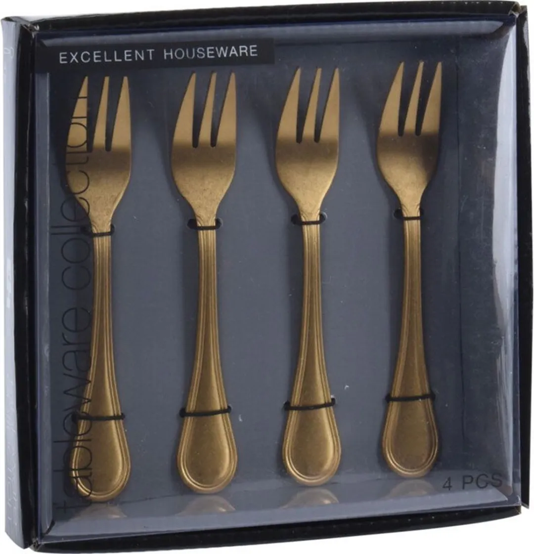 Excellent Houseware Gebaksvorkjes - 4 Stuks - Goud