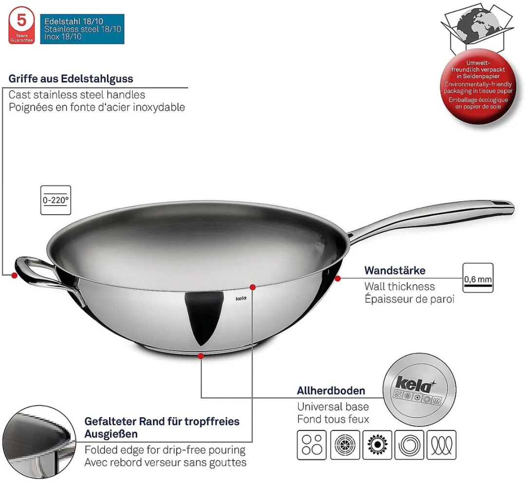 Kela RVS Wokpan 32cm - 5L - Zilver - afbeelding 3 van 6