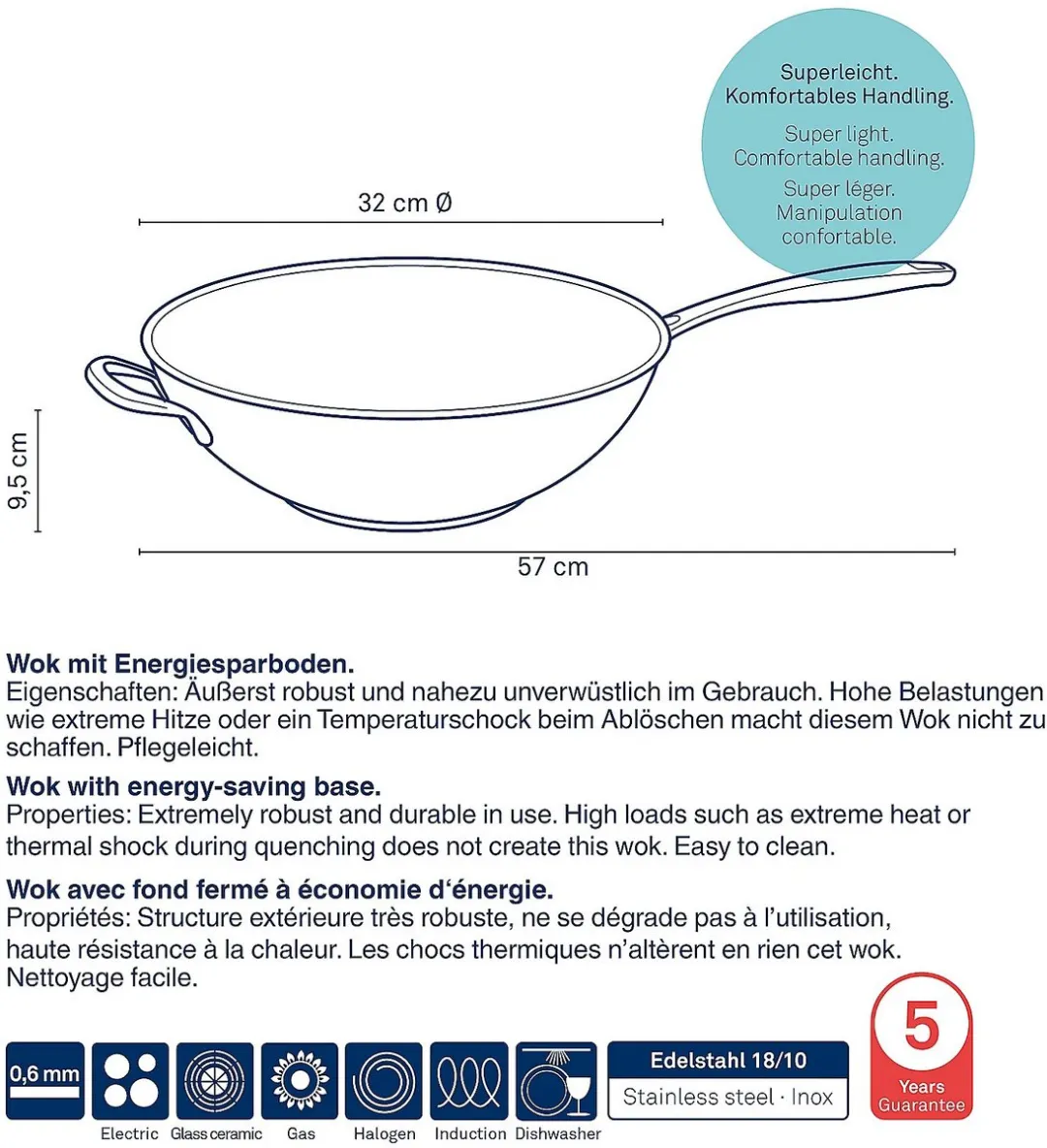 Kela RVS Wokpan 32cm - 5L - Zilver - afbeelding 4 van 6
