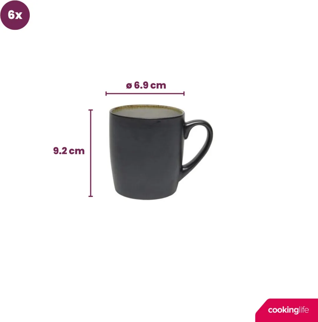 Cookinglife Mokken Nola Warm Grey - 6 Stuks 350 ml - Aardewerk - Magnetron- & Vaatwasserbestendig