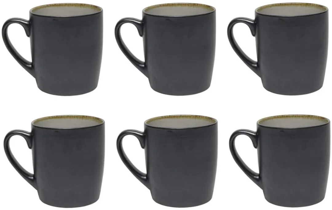 Cookinglife Mokken Nola Warm Grey - 6 Stuks 350 ml - Aardewerk - Magnetron- & Vaatwasserbestendig