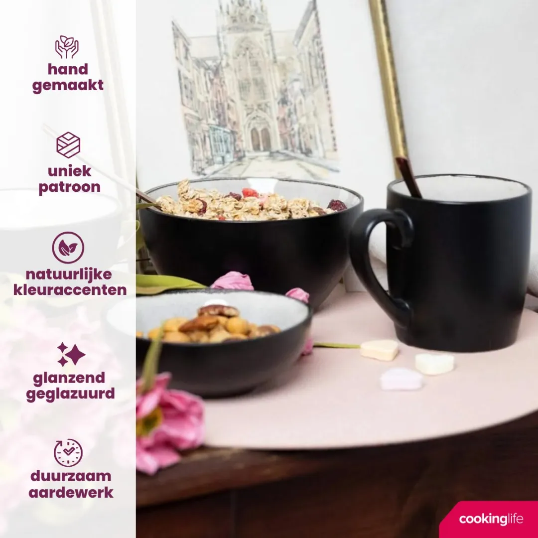 Cookinglife Mokken Nola Warm Grey - 6 Stuks 350 ml - Aardewerk - Magnetron- & Vaatwasserbestendig