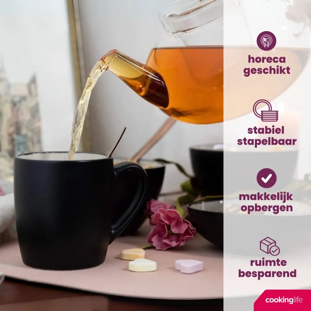 Cookinglife Mokken Nola Warm Grey - 6 Stuks 350 ml - Aardewerk - Magnetron- & Vaatwasserbestendig