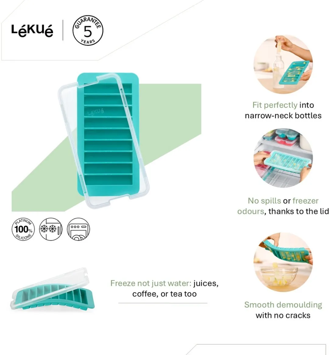 Lékué IJsblokjesvorm - met Deksel - Staafjes - Turquoise