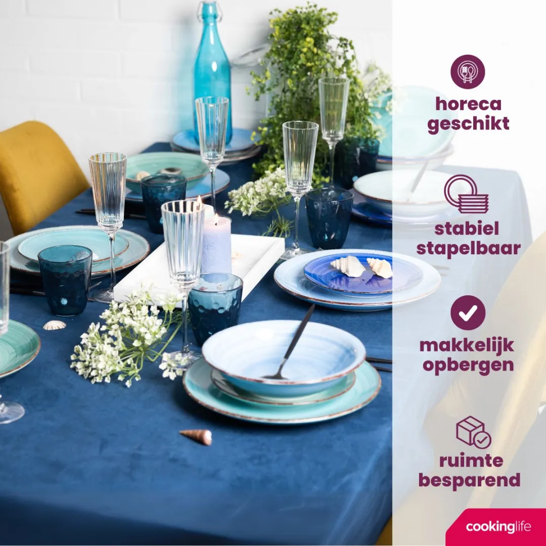 Cookinglife Delice Blue Diep Bord - Set van 6 - Ø23cm - Aardewerk