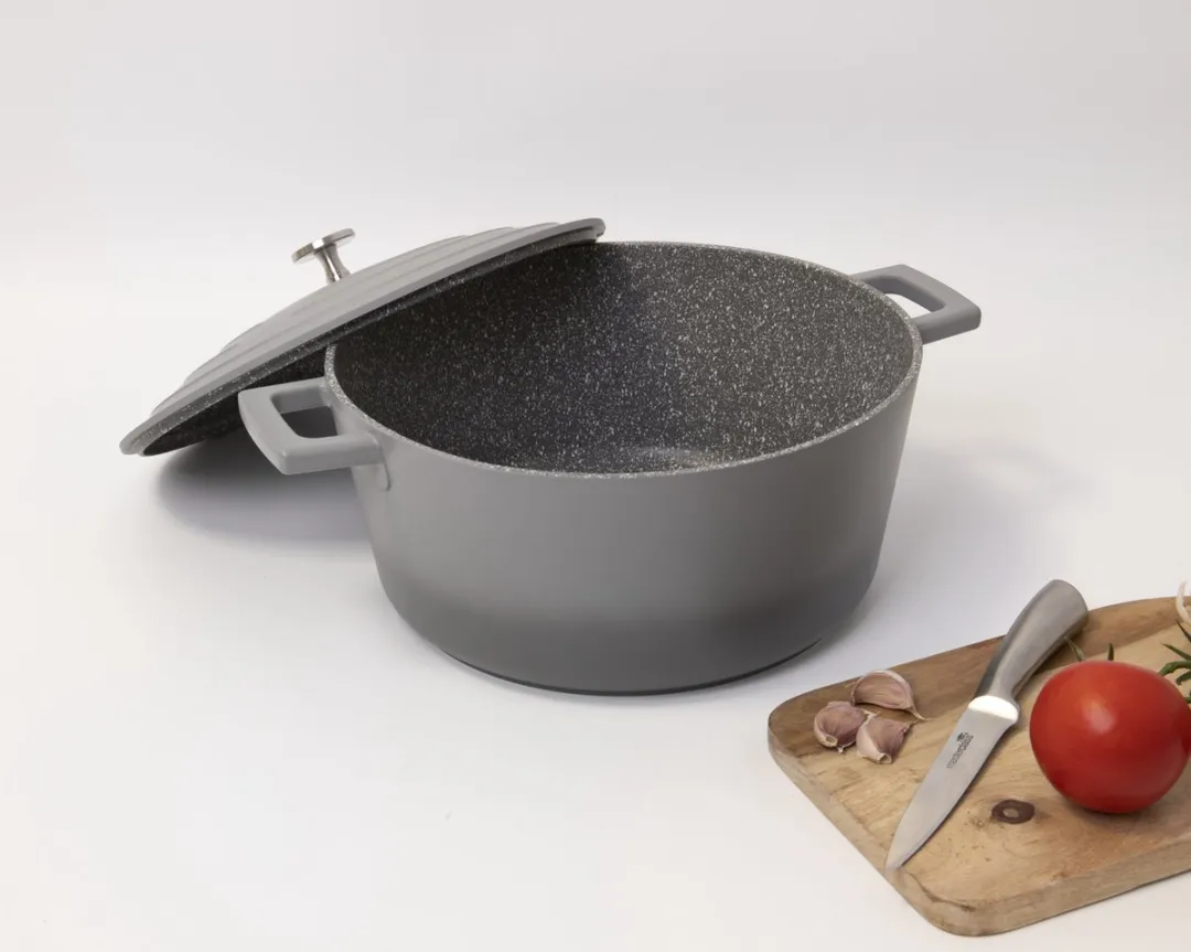 MasterClass Grote Braadpan met Deksel - Lichtgewicht Gegoten Aluminium Geschikt voor Inductiekookplaat en Oven Ombre Grijs