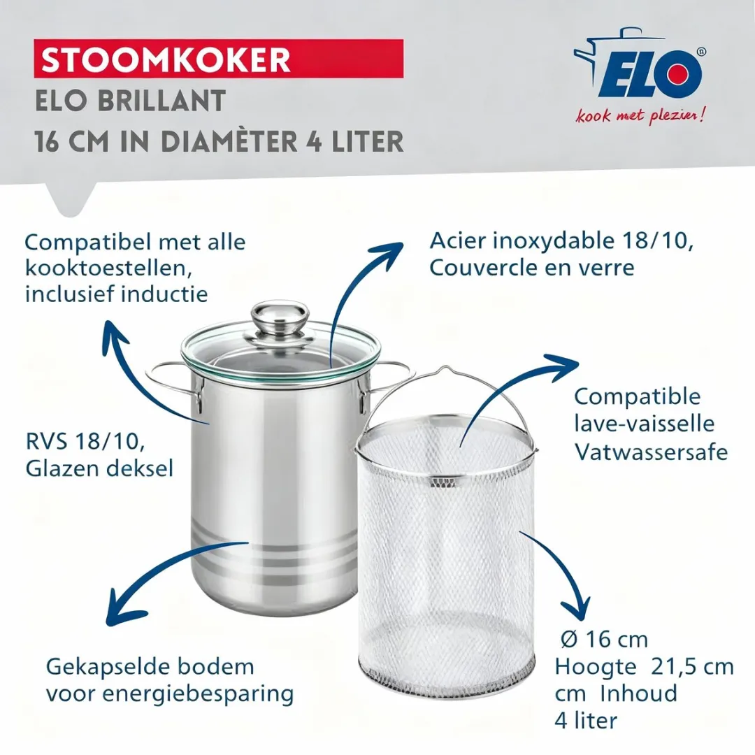 Fackelmann Elo Aspergekoker 16cm - Roestvrij staal - Zilver