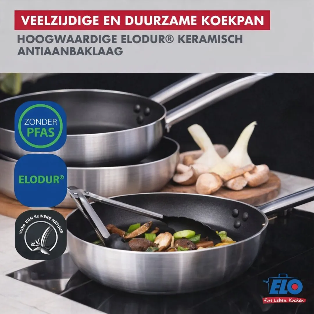 Fackelmann Elo 9803850 Set Aluminium Pannen - 2 Stuks - 24cm - Glas/Zwarte Deksel