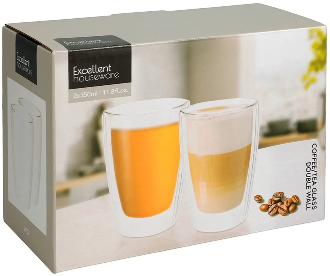 Excellent Houseware Thermische Glazen 350ml - Dubbelwandig - 2 Stuks