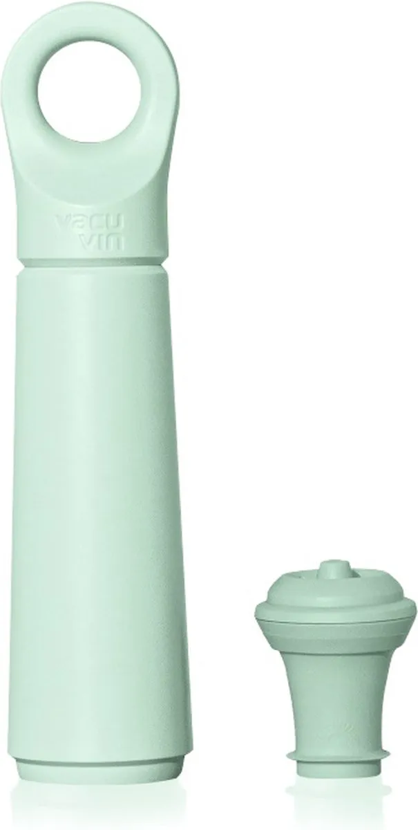 Vacu Vin Wijnpomp Loop – Wijnpomp met Stopper – Vacuüm bewaarsysteem – Jade kleur – Houdt geopende wijn tot 10 dagen vers