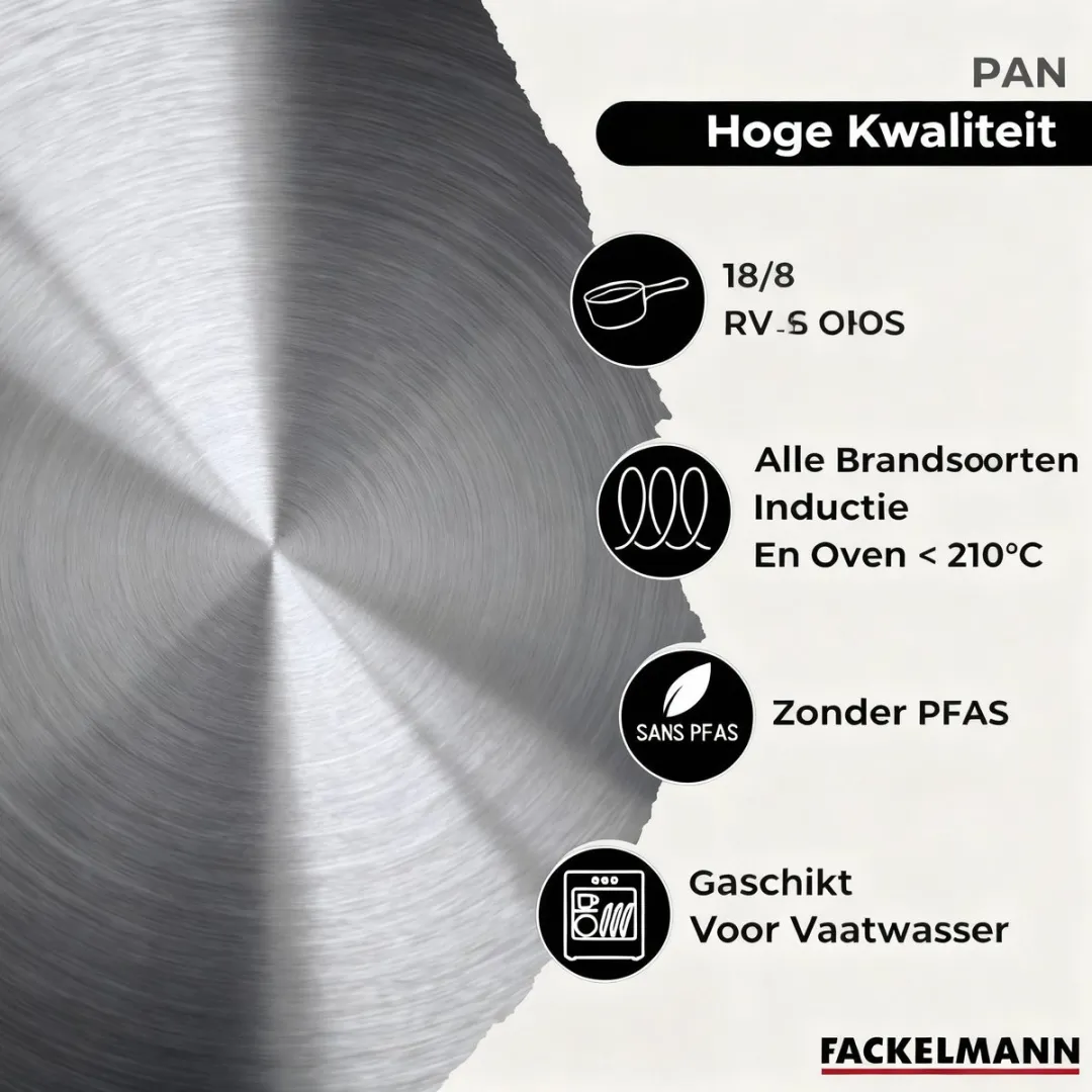 Fackelmann Eterna Set RVS Pannen & Kookpotten 20/24/28cm & 16/20/24cm - 6 Stuks - 5 Keukengerei