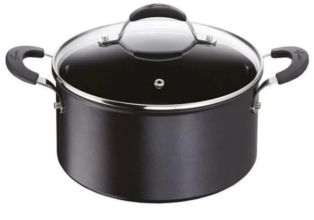 Lagostina Tempra kookpot 20 cm met glazen deksel | Aluminium | Inductie | Titanium antiaanbaklaag | Vaatwasserbestendig | Zwart