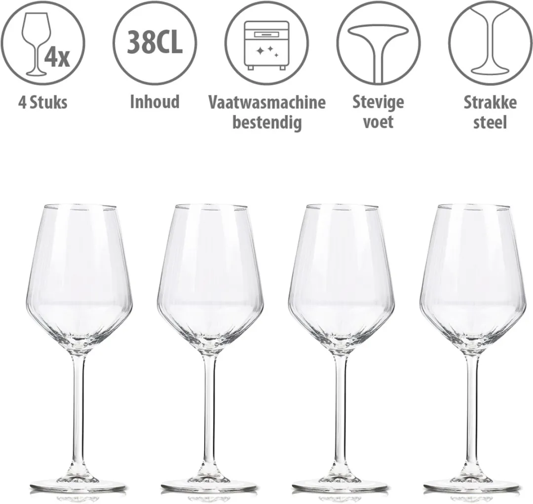 Alpina Wijnglazen Witte Wijn 38cl - 4 Stuks - Transparant