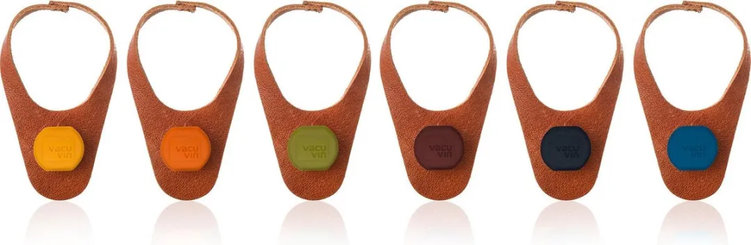 Vacu Vin Flesmarker en stopper - Leer - set van 6