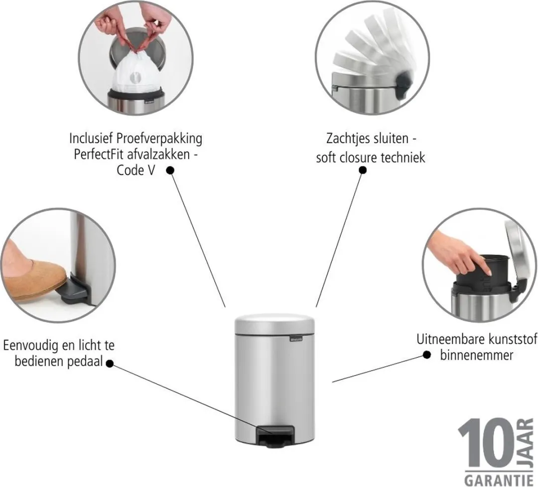 Brabantia NewIcon Prullenbak 3L - Metallic Grey - afbeelding 6 van 6