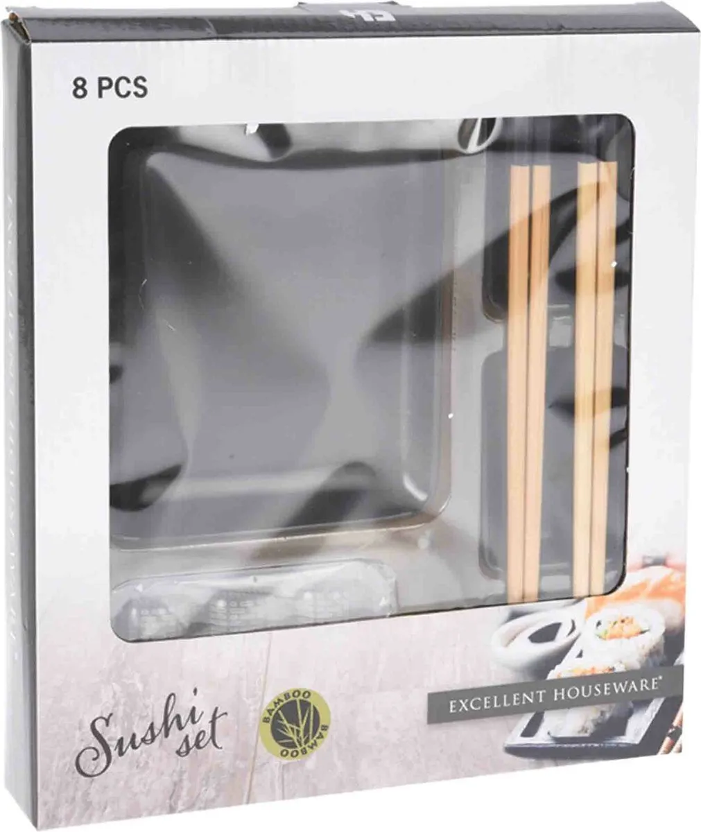 Excellent Houseware Sushi Serveer Set 8-delig - Zwart