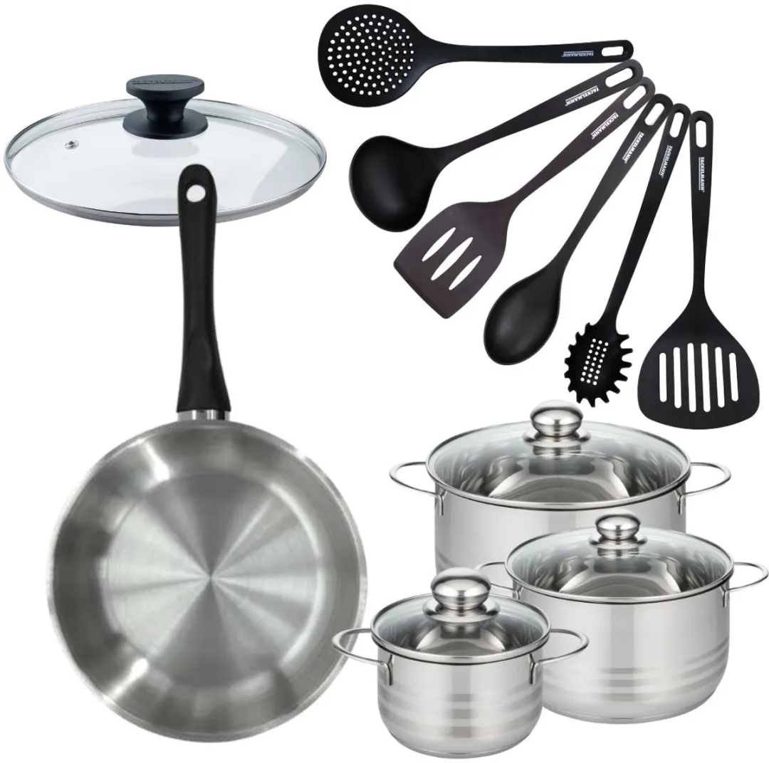 Fackelmann 9356250B88 Kookset - 4 Pannen 16-28cm - Roestvrij staal & Glas - Zwart