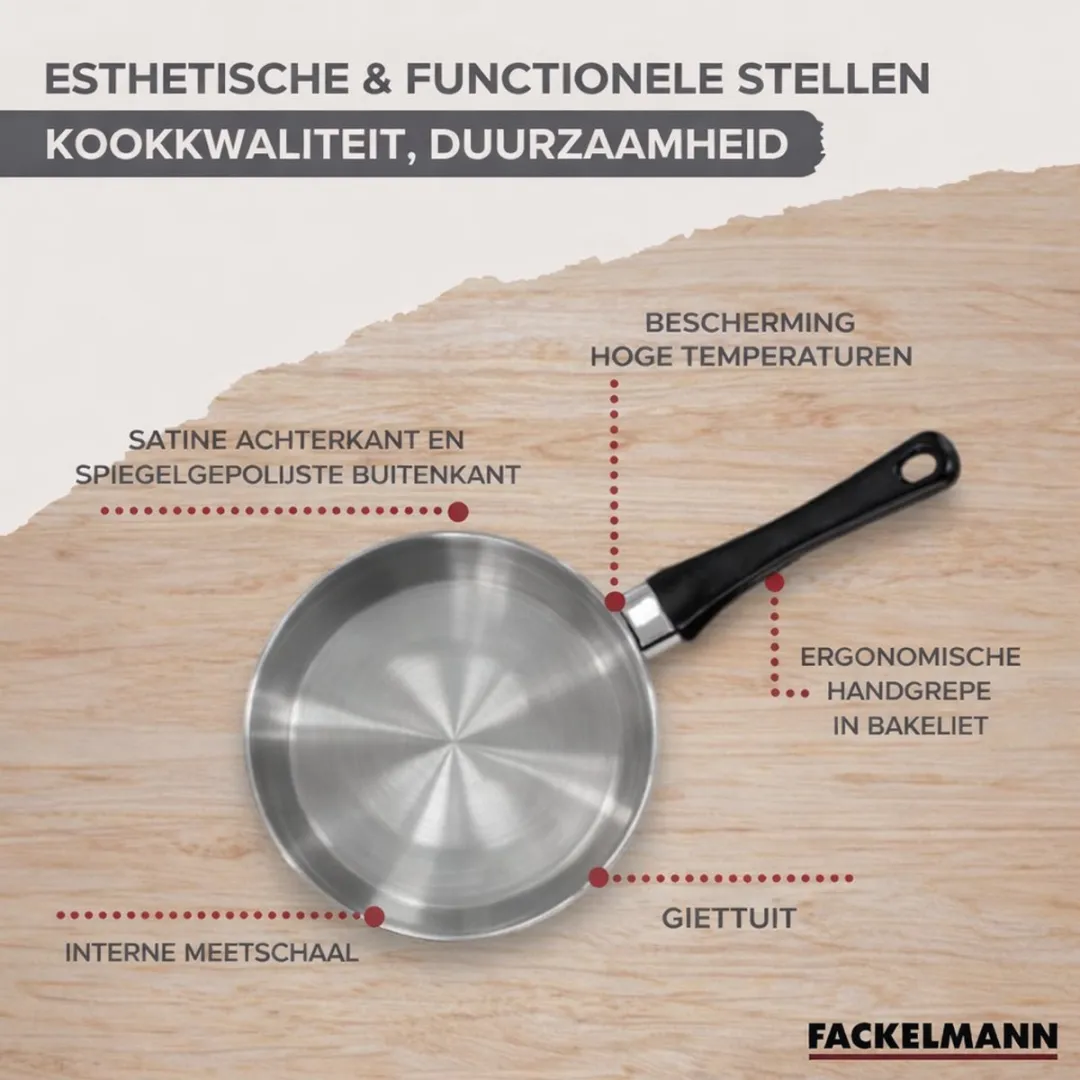 Fackelmann 9446250 Set Roestvrijstalen Pannen - 1x24cm + 3x18/8