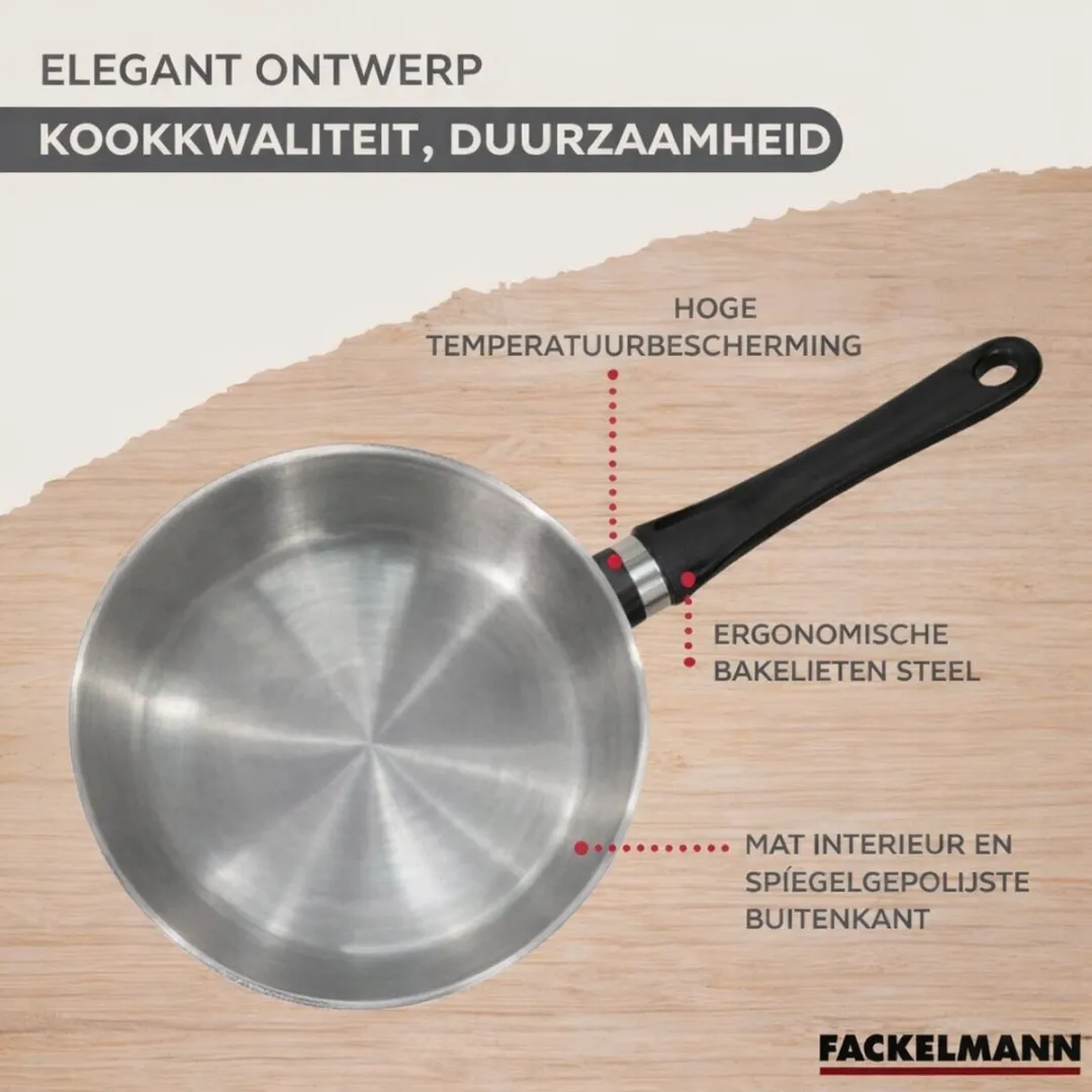 Fackelmann 9446250 Set Roestvrijstalen Pannen - 1x24cm + 3x18/8