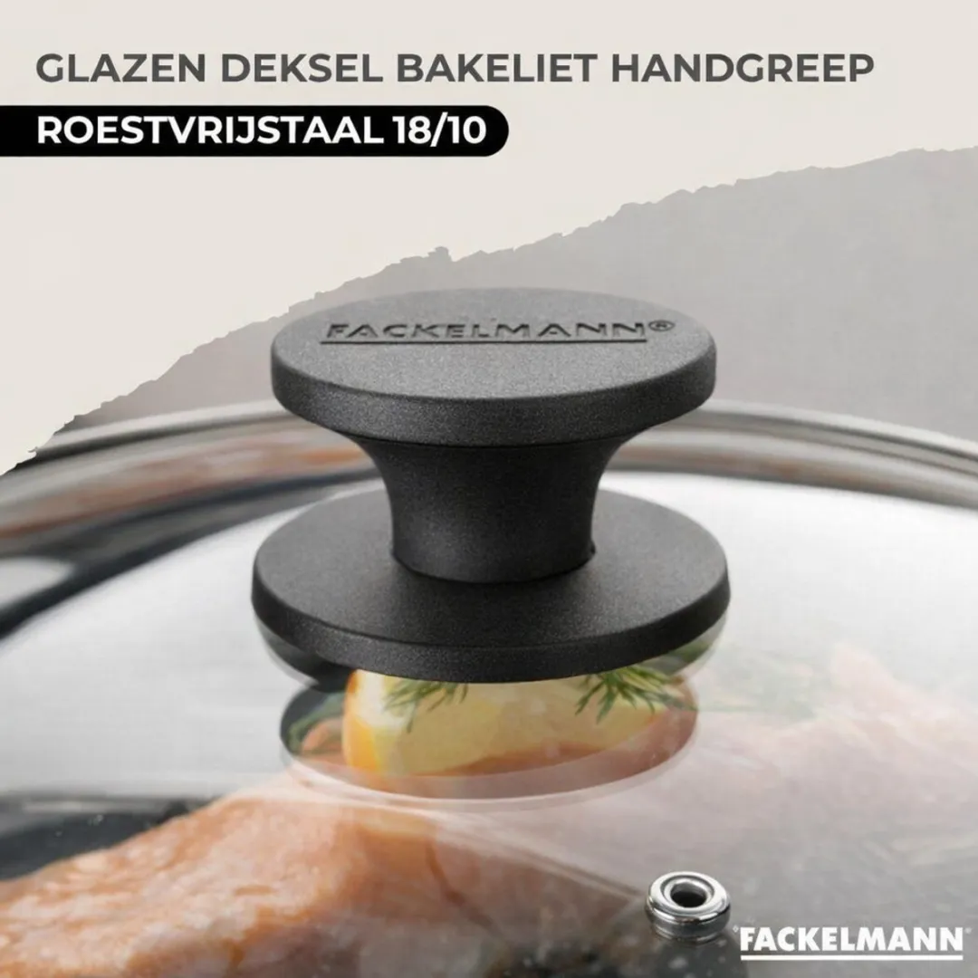 Fackelmann Genève Set RVS Koekenpan 28cm & 3 Pannen 16/20/24cm - 5 Stuks Roestvrij staal/Zwart - afbeelding 6 van 6