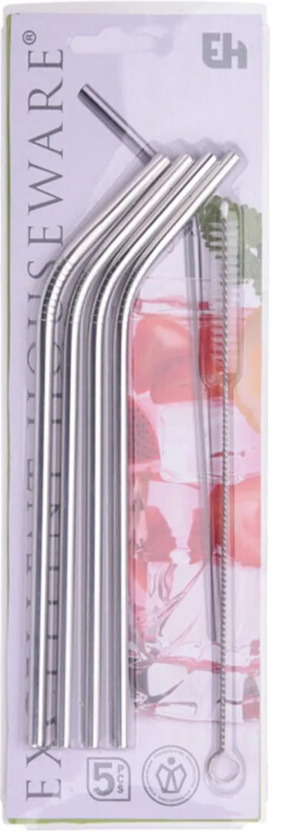 Excellent Houseware RVS Cocktailrietjes 8 Stuks - met Borstel