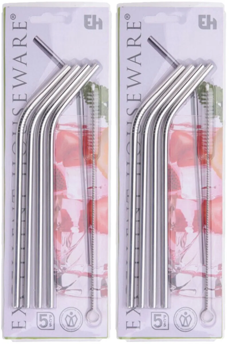 Excellent Houseware RVS Cocktailrietjes 8 Stuks - met Borstel