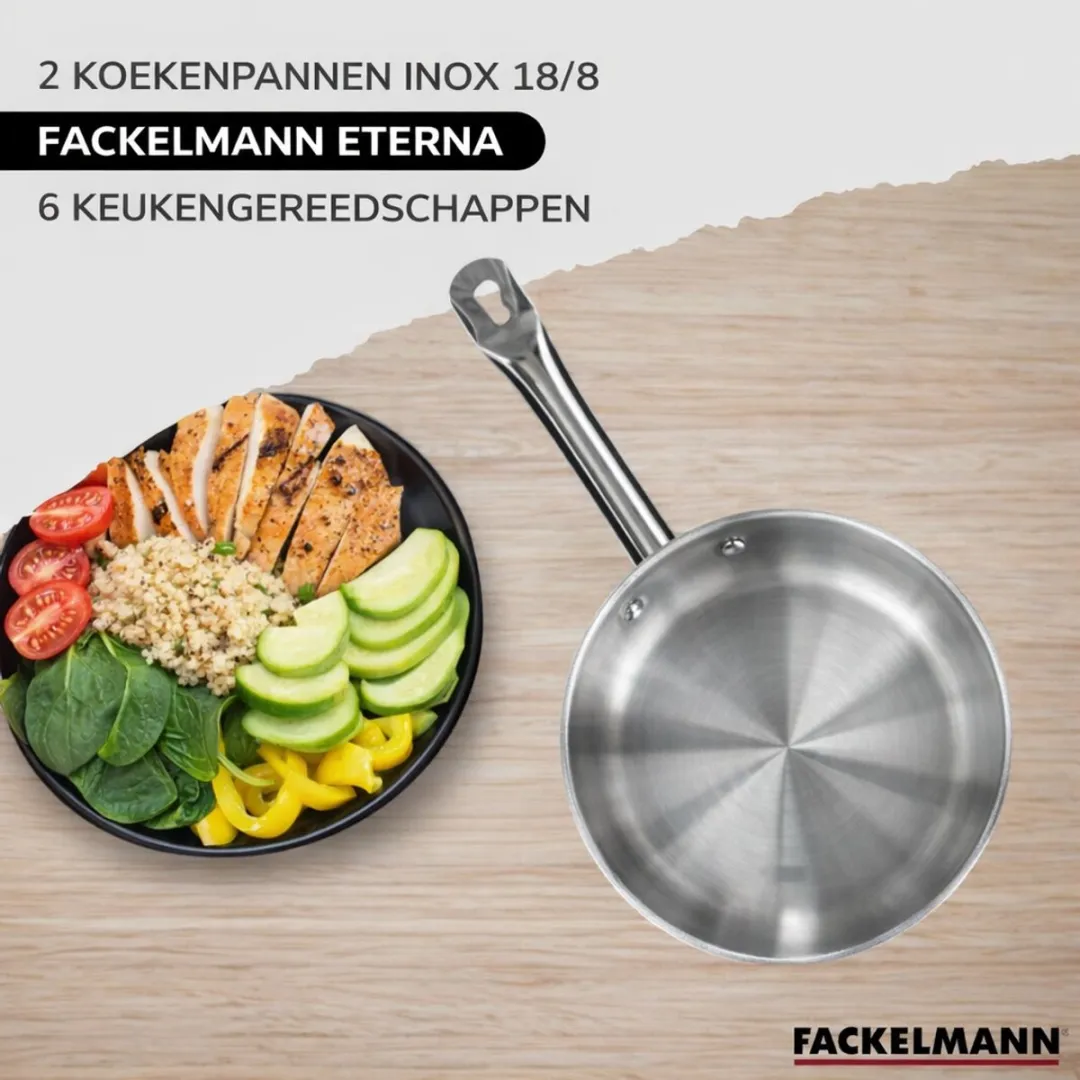 Fackelmann Roestvrijstalen Set 2 Pannen 20cm & 28cm - Inductie - PFAS-vrij