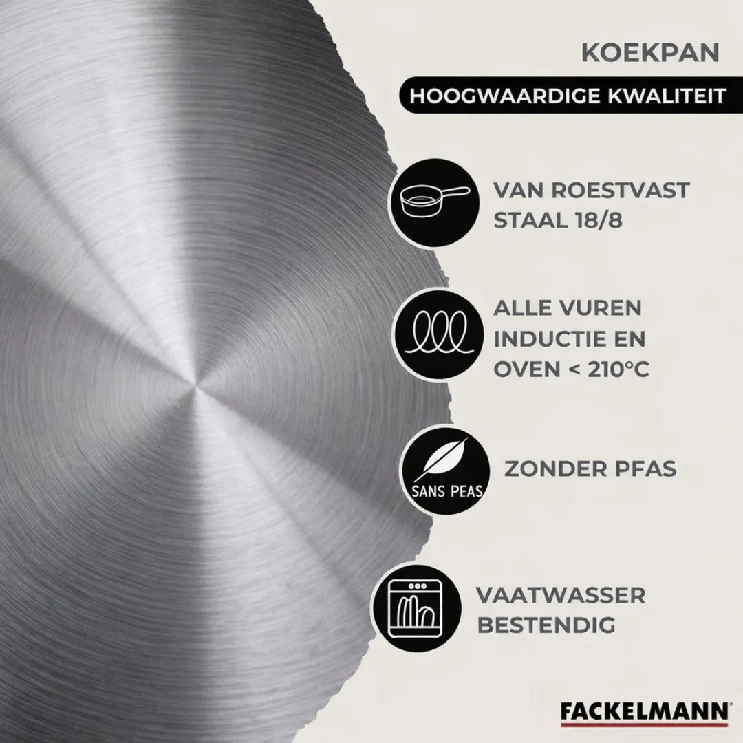 Fackelmann Roestvrijstalen Set 2 Pannen 20cm & 28cm - Inductie - PFAS-vrij