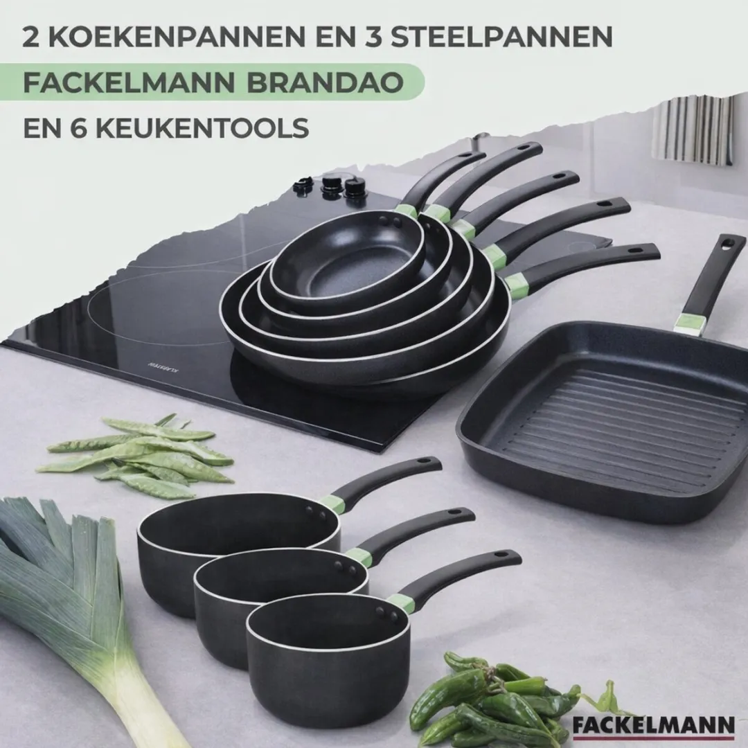 Fackelmann 9433050B88 Kookset - 11-delig - 16-28cm - Zwart/Groen