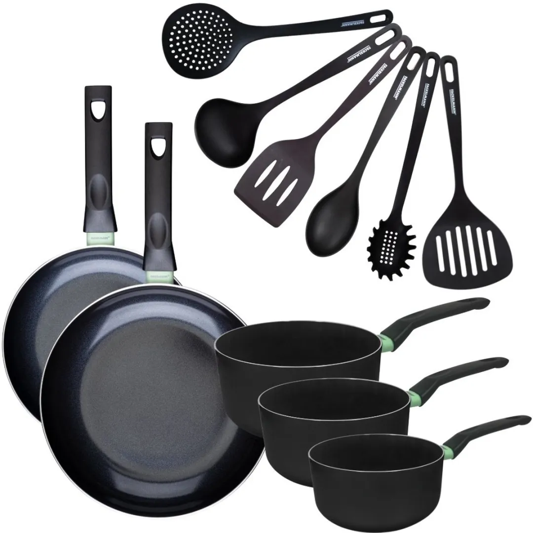Fackelmann 9433050B88 Kookset - 11-delig - 16-28cm - Zwart/Groen