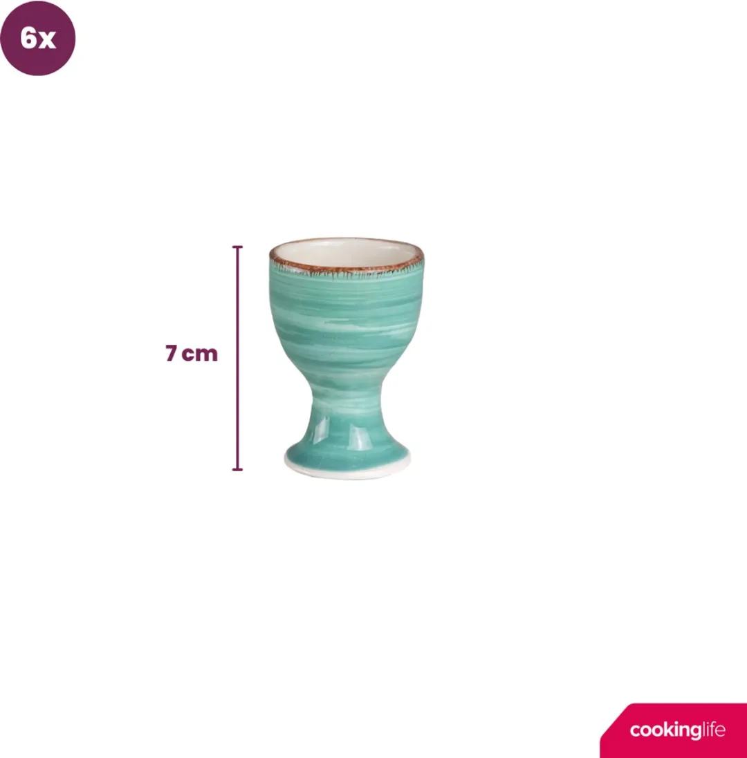 Cookinglife Delice Blue Eierdopjes - 6 Stuks - Aardewerk 70mm - Blauw
