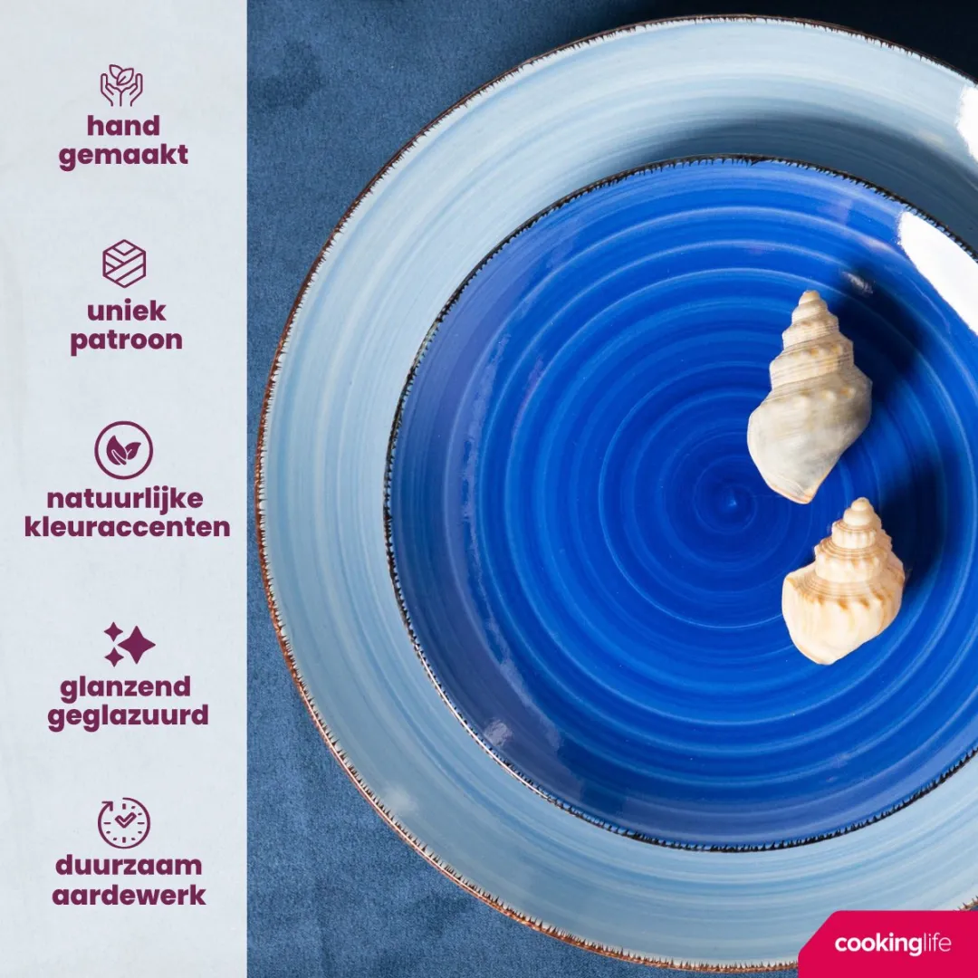 Cookinglife Delice Blue Eierdopjes - 6 Stuks - Aardewerk 70mm - Blauw