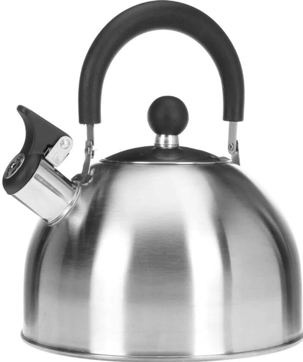 Cookinglife Fluitketel - Ketel Voor Thee En Koffie, Tea Kettle - RVS Zilver/Zwart - Fluitend Met Comfortabele Handgreep - 2,5 L