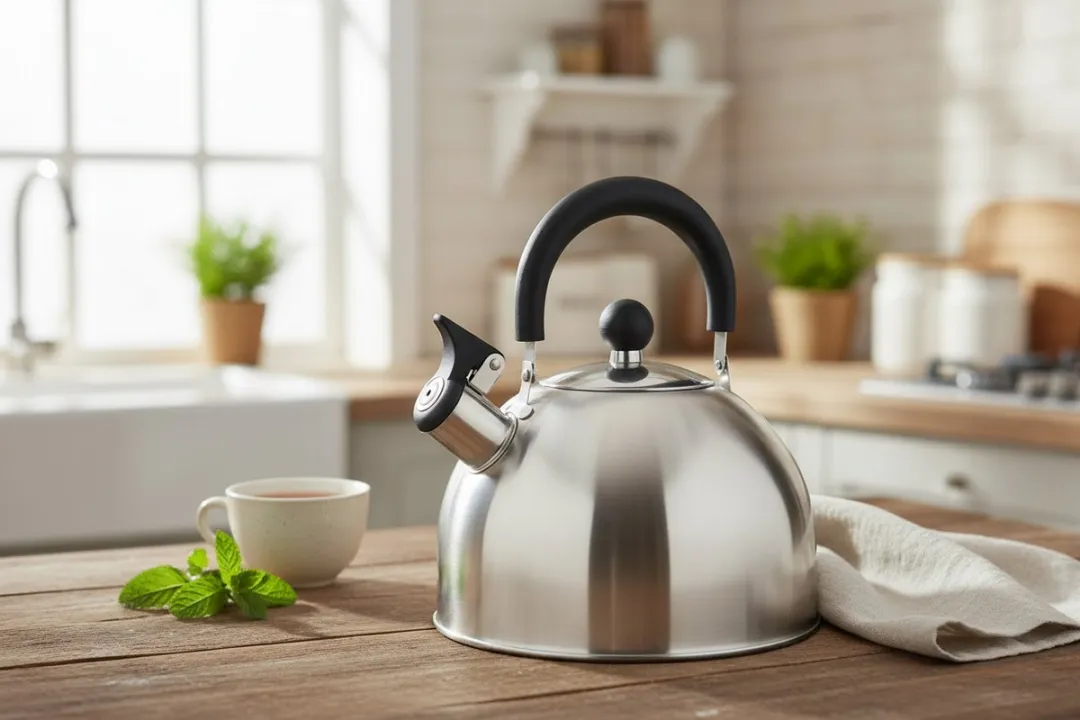 Cookinglife Fluitketel - Ketel Voor Thee En Koffie, Tea Kettle - RVS Zilver/Zwart - Fluitend Met Comfortabele Handgreep - 2,5 L