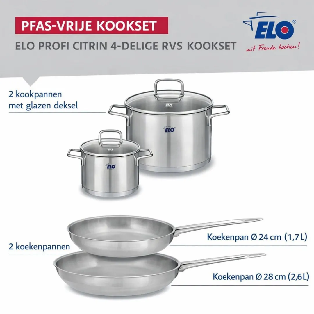 Fackelmann Elo Profi Keukengerei Set 4-delig - 24/28cm & 20/26cm - Roestvrij staal
