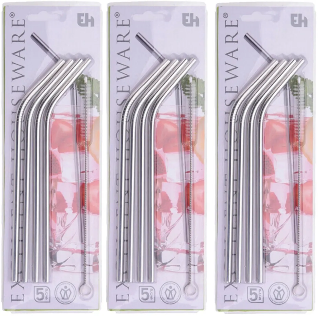 Excellent Houseware RVS Cocktailrietjes 12 Stuks - Zilver