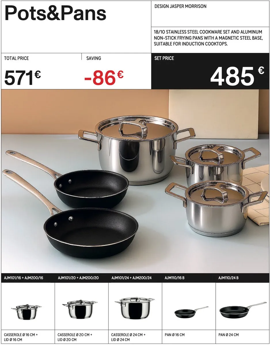 Alessi Pots&Pans Pannenset 8-delig - Glanzend RVS