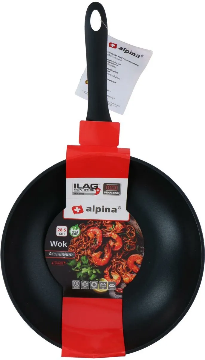 alpina Wokpan - PFOA-vrij - Ø 28 CM - Anti-aanbak - Keramisch/ Halogeen/ Gas/ Elektrisch