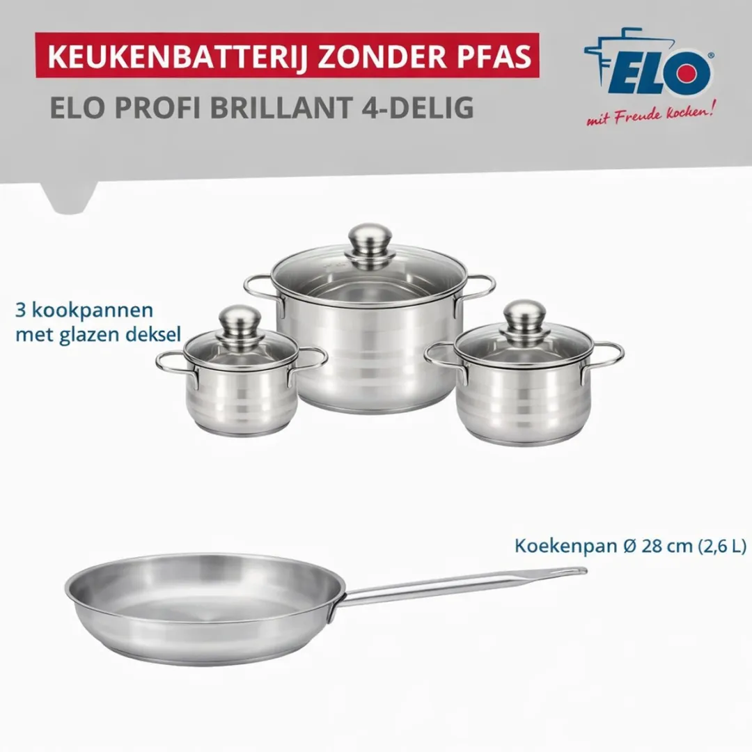 Fackelmann Elo Profi Brillant Keukengerei Set 4-delig - 28/14/16/20cm - Roestvrij staal