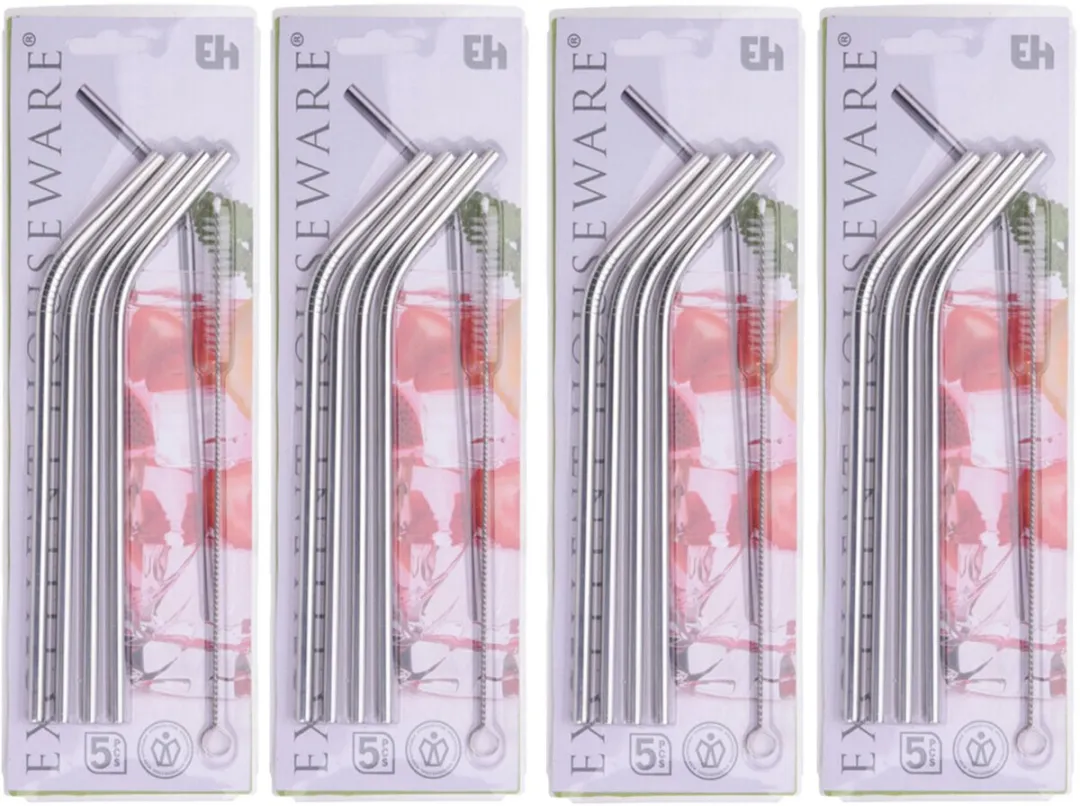 Excellent Houseware RVS Cocktailrietjes 16 Stuks - Zilver